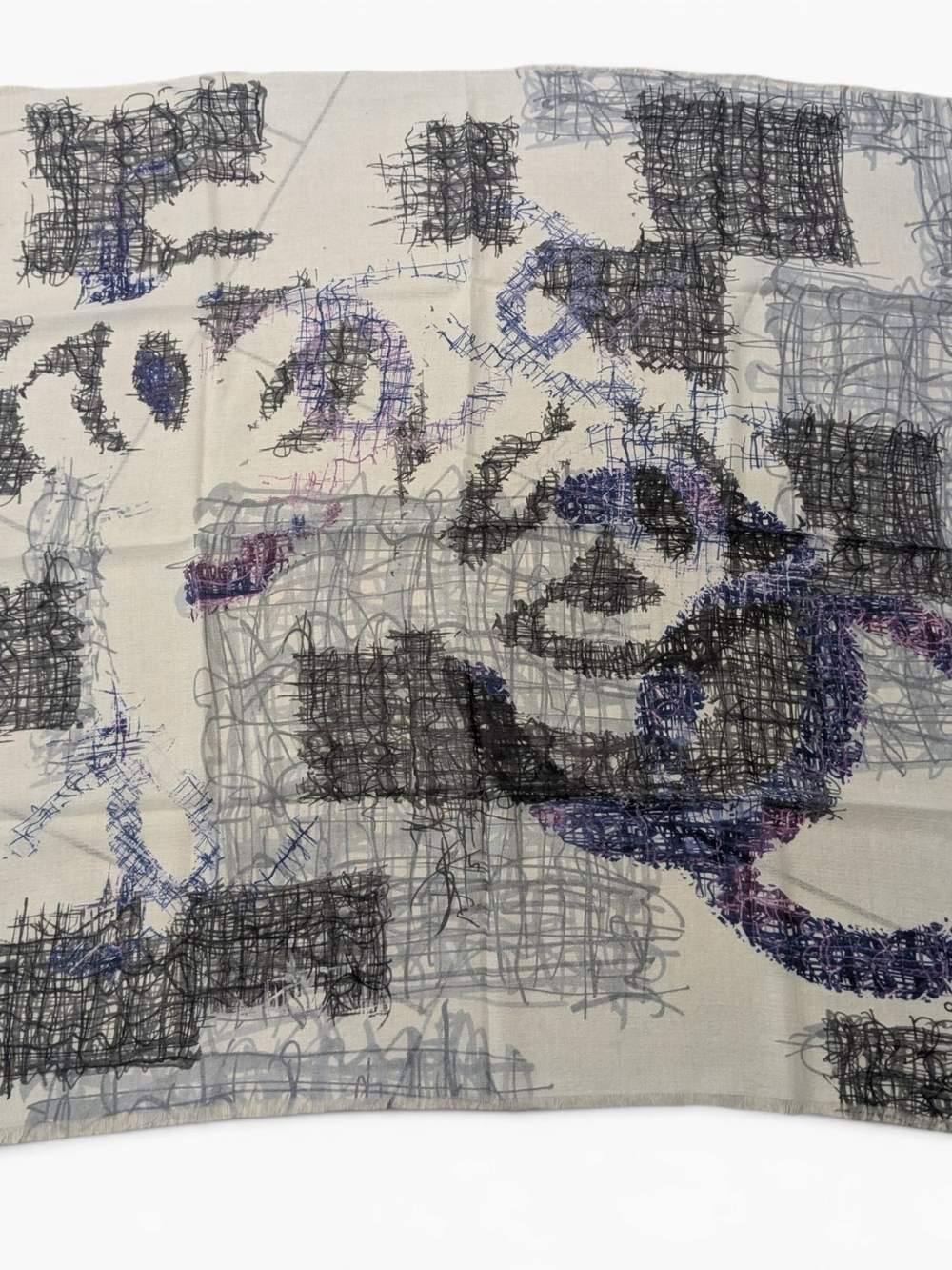 CHANEL Scarf White Black Purple Graffiti CC Logo Cashmere Silk Scarf Shawl NIB - Picture 3 of 6